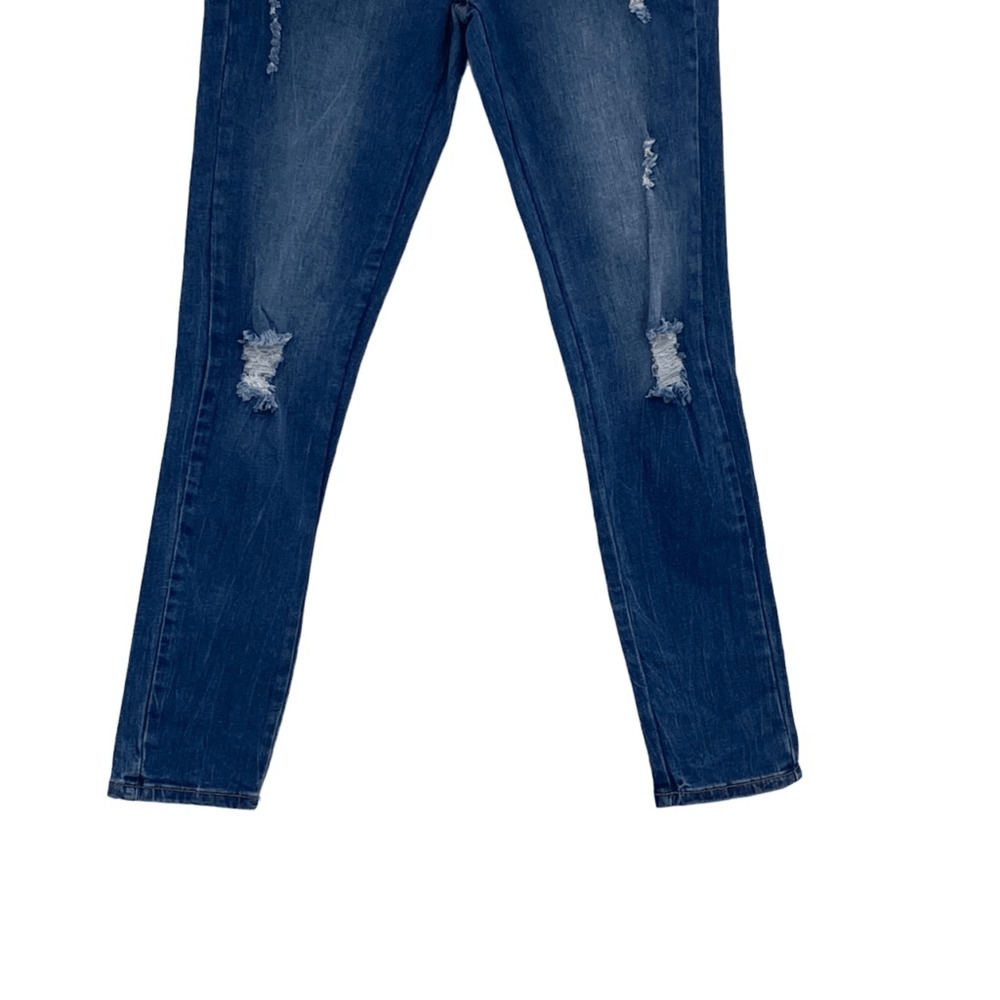 True Craft Blue Denim Floral Embroidery Ripped Skinny Jeans Medium Wash Size 3 - Picture 5 of 11